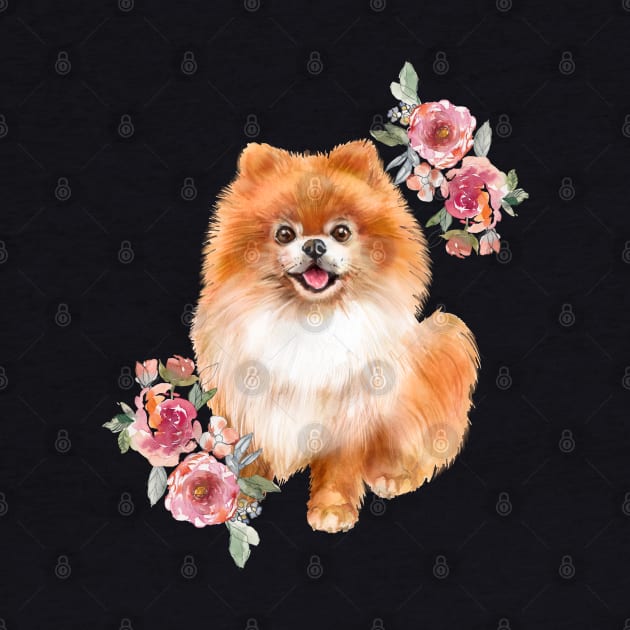 Cute Orange Pomeranian Puppy Dog Watercolor Art by AdrianaHolmesArt